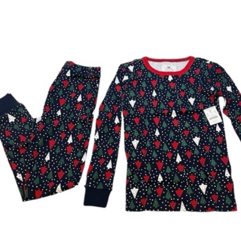 J.Crew X Crewcuts Boys Christmas Jammies Pajama Set Red Blue Christmas Trees NEW - Picture 1 of 16